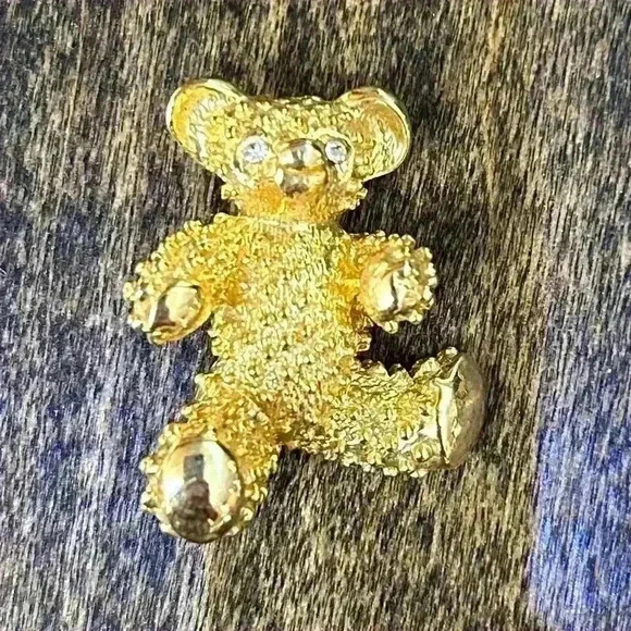 Gold Tone Brooch Set of 3 Teddy Bear, Jaguar and Citrine Bow - Picture 4 of 11